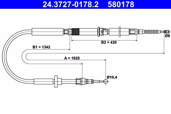 Ate 24.3727-0178.2 Cable, Parking Brake Rear For Audi