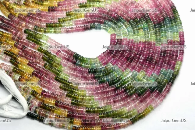 Natural Multi Tourmaline Gemstone Smooth Tyre Beads, Size-4.5mm (Variation)