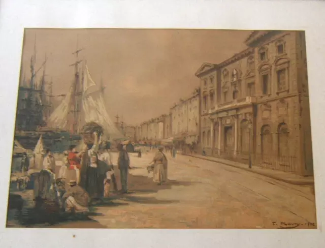 MAURY. Grande gravure (lithographie) Marseille et l’Hôtel de Ville (vers 1930)