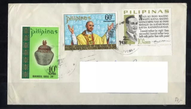 FILIPPINE 1972 - Visita di Papa Paolo VI + altri francobolli, su busta - USATO