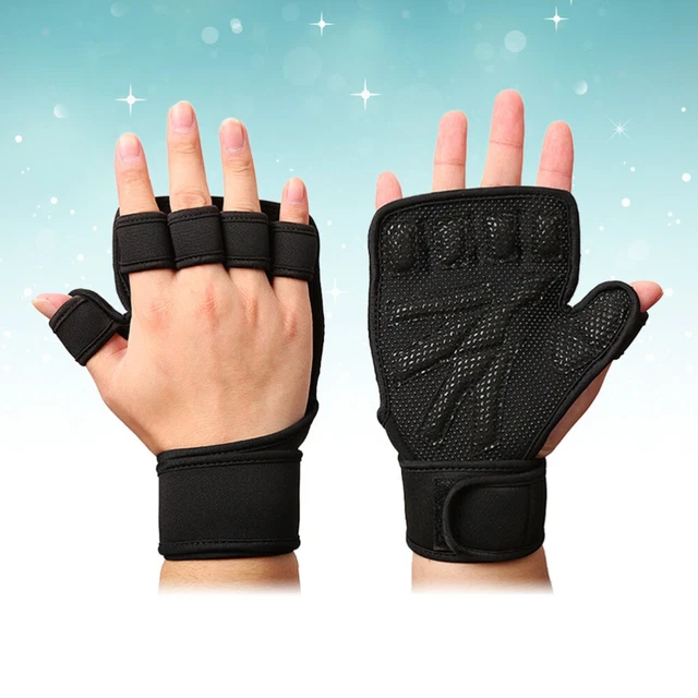Fingerless Workout Gloves Weight Lifting Hand Grips Black Handles Sports 3