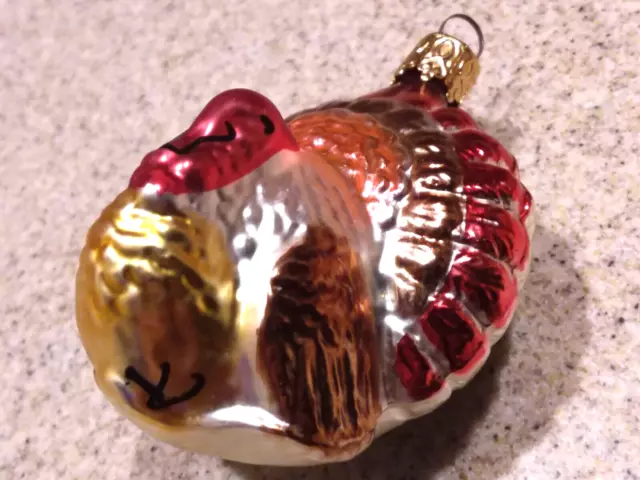 German Antique Bumpy Glass Double Sided Turkey Christmas Ornament inge glas