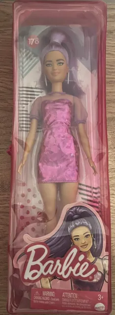 Barbie Fashionistas Doll #178, Petite, Long Purple Hair & Purple Metallic Dress