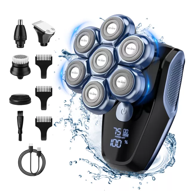 SEJOY 5 in1 Electric Razor Wet Dry 6/7 Head Shaver Bald Men Trimmer Grooming Kit