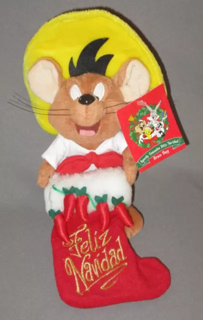 2000 Warner Bros Store Speedy Gonzales Feliz Navidad 8" Bean Bag Plush NWT