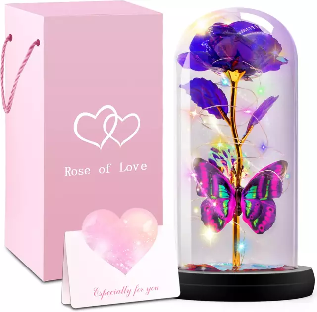 Valentines Day Gifts for Her Galaxy Glass Rose in a Glass Dome Greeting Card