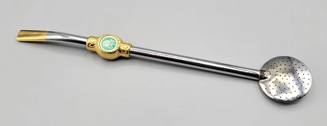 Vintage Gold Silver Metal Tea Straw Strainer Palmeiras Football Soccer Team