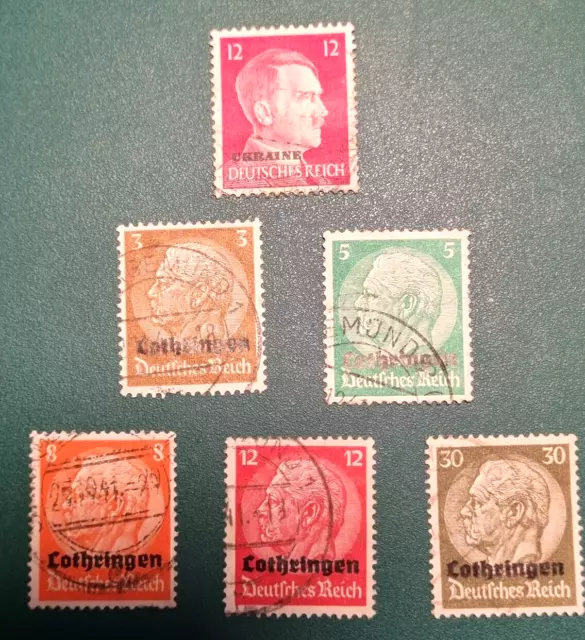 6 Briefmarken Deutsches Reich Besetzungsausgaben, Lothringen , Ukraine 1939/1945