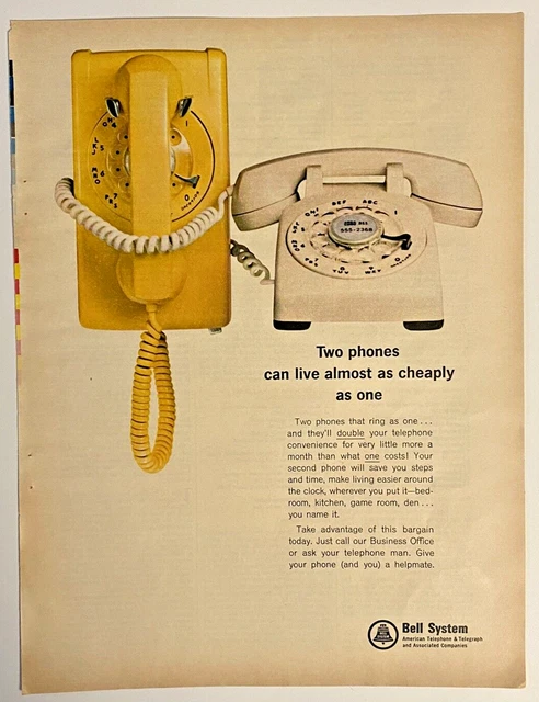 1966 Bell Telephone System Second Phone Vintage Print Ad 8x11" Full Page