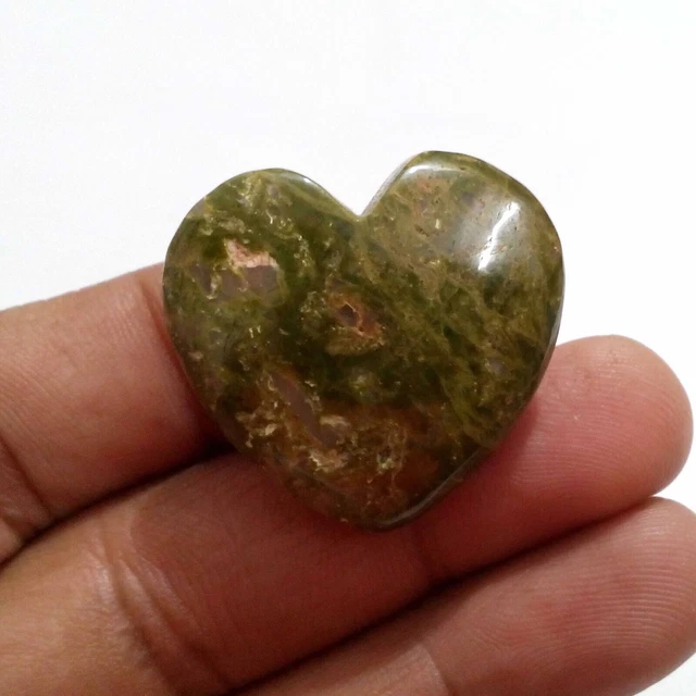 Favoloso cabochon a forma di cuore di diaspro Unakite 77 Crt Gemma sciolta...