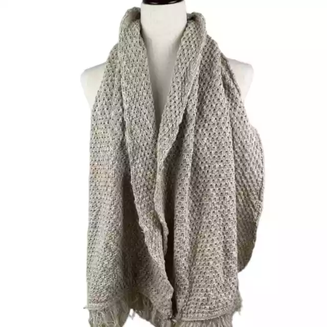 Tivoli Linen Cotton Scarf Womens Neutral Sage Knit Fringe Fair Isle NWT