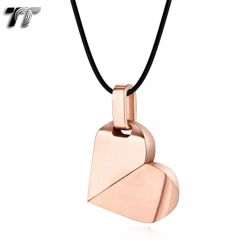 TT Black/Rose Gold S.Steel Magic Heart Pendant Necklace For Couple Engravable 3