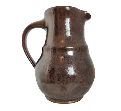 Rustic Farmhouse Vase Pitcher Dark Brown Glaze Vintage West German Pottery