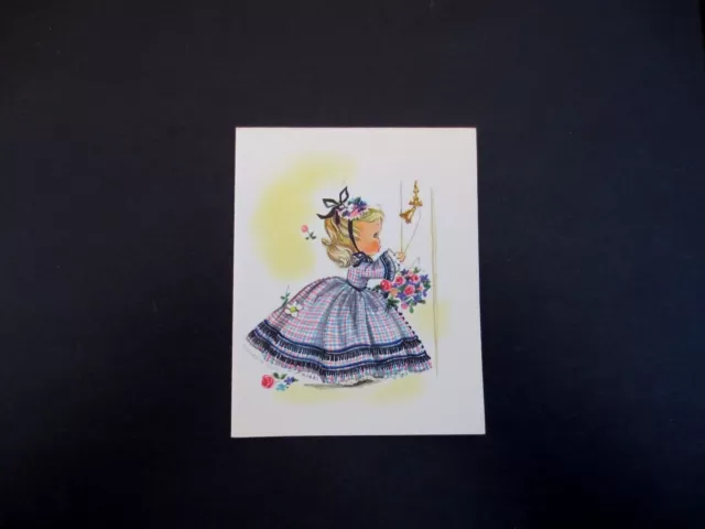 Unused Elizabeth Voss Xmas Greeting Card Cute Little Girl Ringing Door Bell