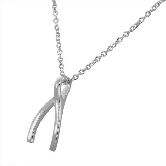 0,925 Sterlingsilber klassische polierte Wishbone Damen Mädchen Anhänger Halskette 2