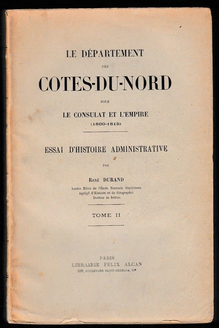 Durand-Le Departement Des Côtes-Du-Nord Sous Le Consulat  Livre Ancien Bretagne