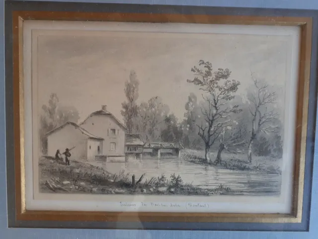 dessin ancien vue de bar sur Aubel village Aube 19ème siècle