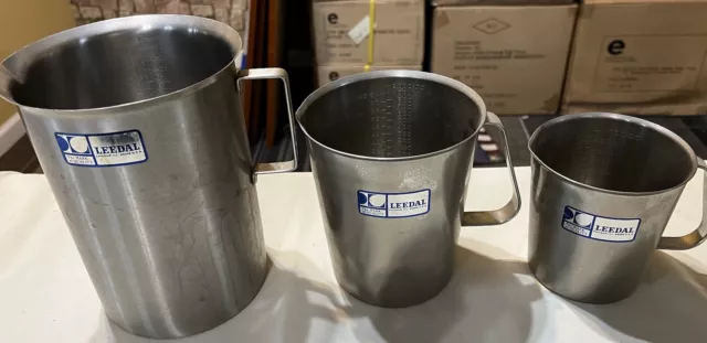 Leedal Stainless Steel Graduated Pouring Beaker Lot Of 3 film developing