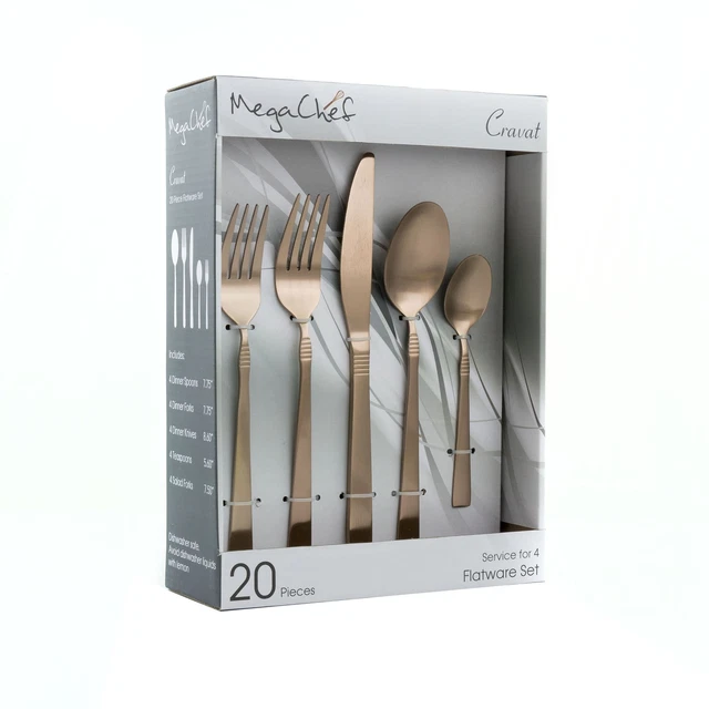 Juego de utensilios de vajilla MegaChef Corbata 20 piezas, vajilla de acero inoxidable metal