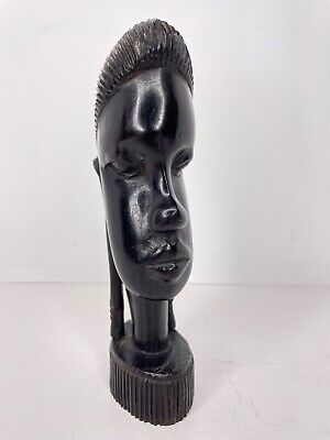 African Female Head Tribal Art Decor Sculpture Statue Bust Carved Wood