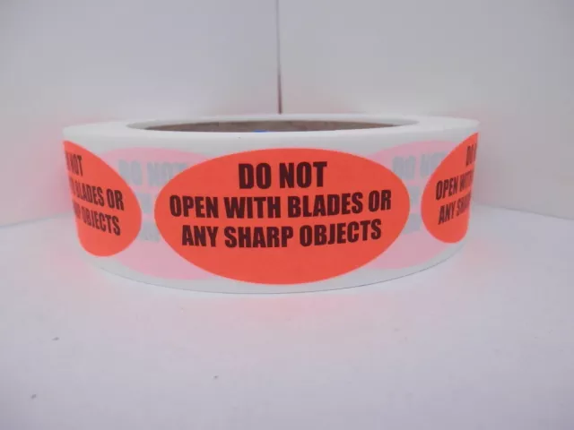 250 Stickers 1x2 Oval Label DO NOT OPEN WITH BLADES OR ANY SHARP OBJECTS red