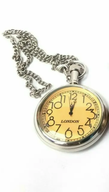 Reloj de bolsillo London de latón pulido brillante con cadena, réplica para...