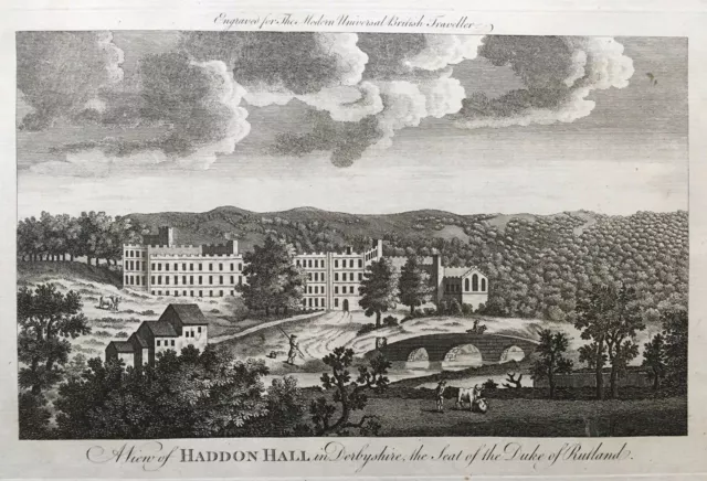 1779 Good size 18th century print; Haddon Hall, Derbyshire