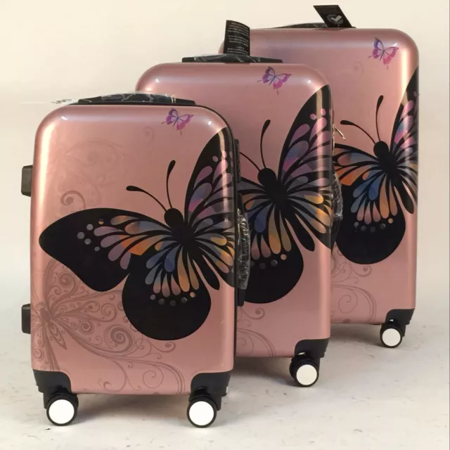 Roségold Schmetterling 4 Rad Hartschale Koffer PC Gepäck Trolley Etui in 3 Größen