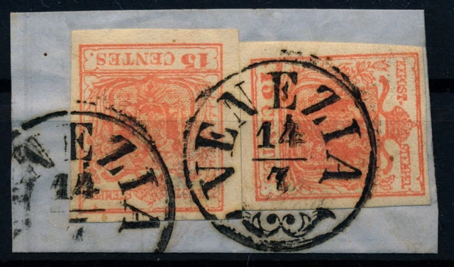 LOMBARDEI-VENETIEN 1850 2*15C auf Briefstück! MP, Type III. VENEZIA. Schön!