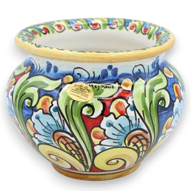 Cachepot Vaso per piante in ceramica Caltagirone - Ø 15 cm ca. Decoro Barocco mu