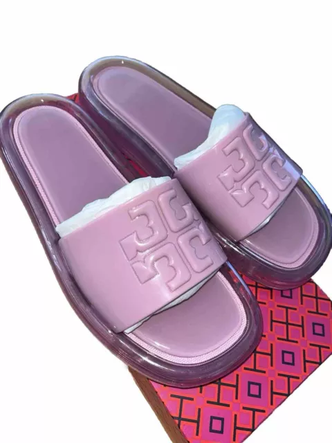 NIB New $188 Tory Burch BUBBLE JELLY Slides Sandals Shoes-PVC Cipria Pink-Size 6