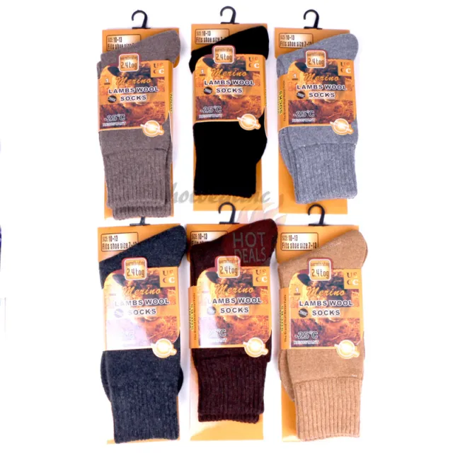 3 Pairs Men's Heavy Duty Winter Warm Merino Lambs Wool Boots Thermal Socks