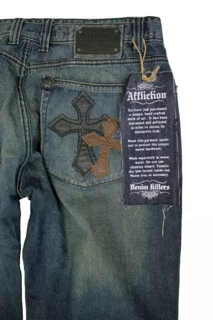 Affliction Denim Killers Men's Distressed Blue Jeans Size 36 Actual 38 X 32 Nwt!