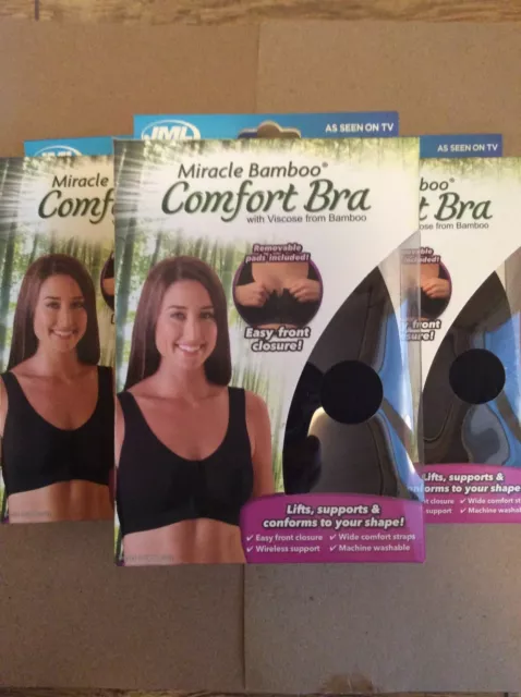 Miracle Bamboo Beyond Comfort Bra Set of 3 Front Closure Bras - Black,  Beige and White - Size 2XL