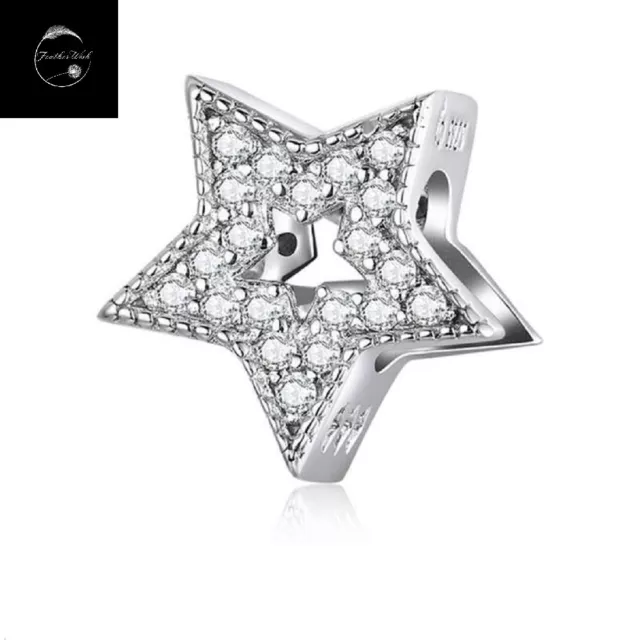 Shining Star Genuine Sterling Silver 925 Bead Charm For Bracelets With CZ