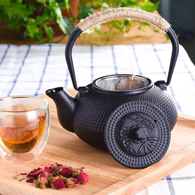 300-1200ML Cast Iron Kettle Teapot Tea Pot Infuser Strainer Black Japanese Style