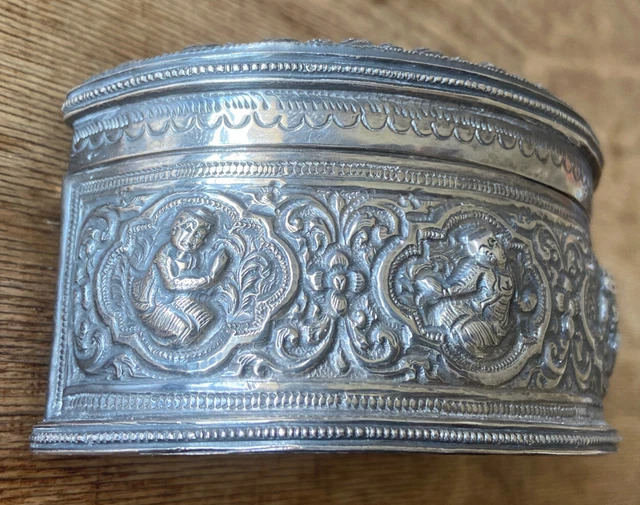 Antique Burmese Myanmar Jewel House GMT Buddha Hindu Jewelry Silver Box Marked 5