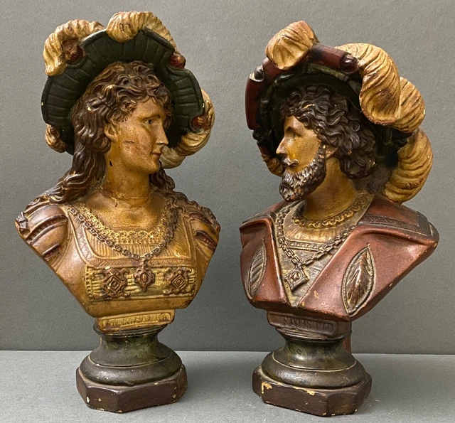 Paire de bustes en plâtre polychrome Fausto et Margherita Acanuti XXe H6198