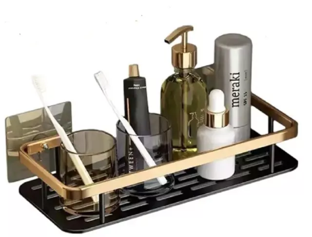 Wall-Mounted Corner Shower Caddy-Adhesive Bathroom Storage Organizer Shelf Rack