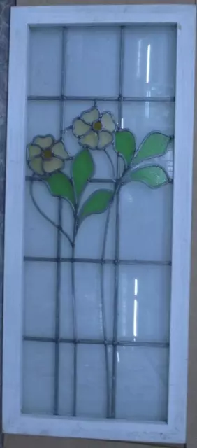 LARGE OLD ENGLISH LEADED STAINED GLASS WINDOW PRETTY FLORAL 42" x 18"