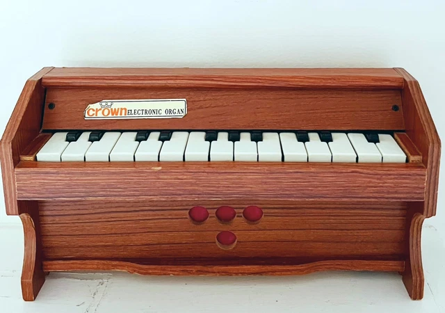 VINTAGE CROWN ELECTRONIC Organ Youth Piano Mini Toy Wood Tested 1960s ...