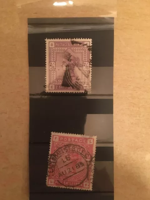 Great Britain stamps Queen Victoria 1883 - 1884 2/6d. and 5/-   Values