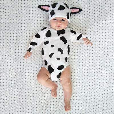 Infant Baby Girls Boys Cow Print Bodysuit Romper Cartoon Ear Hats Outfits