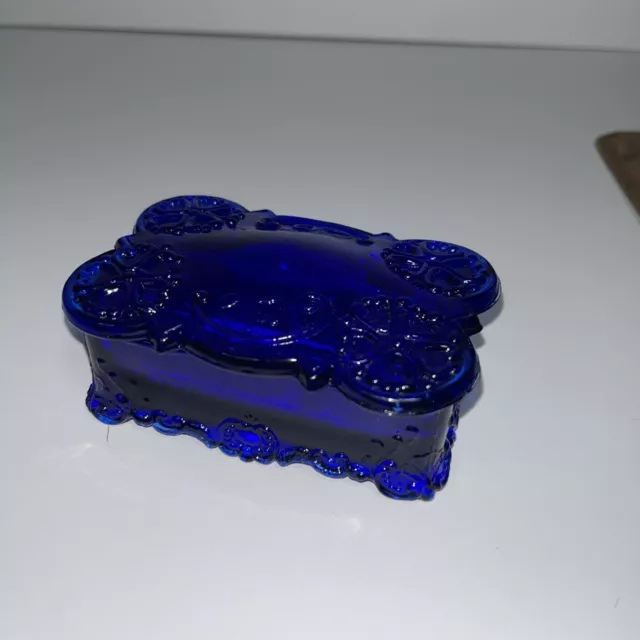 Vintage Cobalt Blue Glass Trinket Box with Lid Dresser Box