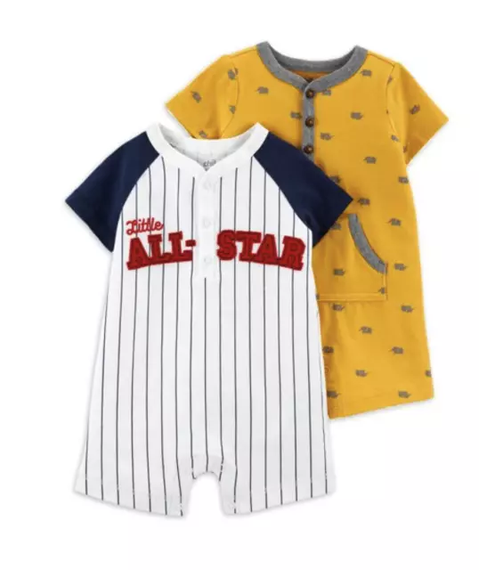Lot of 2 Baby Boy Rompers Carters COM All Star Elephants NWT 3 6 9 12 18 24