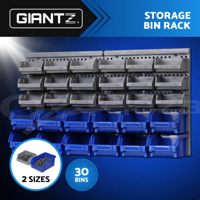 Giantz 30 Storage Bin Rack Wall Mounted Tools Shelves Organiser Workshop Garage