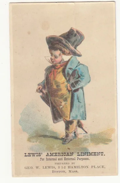 Lewis American Liniment Boston MA Little Fat Boy Top Hat Coat Vict Card c1880s