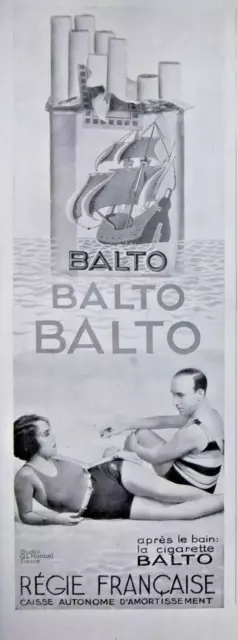 Publicité De Presse 1933 Cigarettes Balto Après Le Bain - Tabac