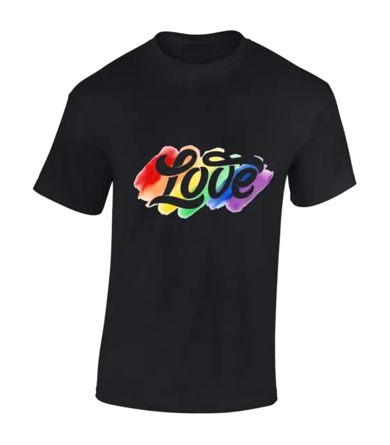 Love Text Pride Mens T Shirt Gay Pride Lesbian Lgbtq Rainbow Flag Fashion Top