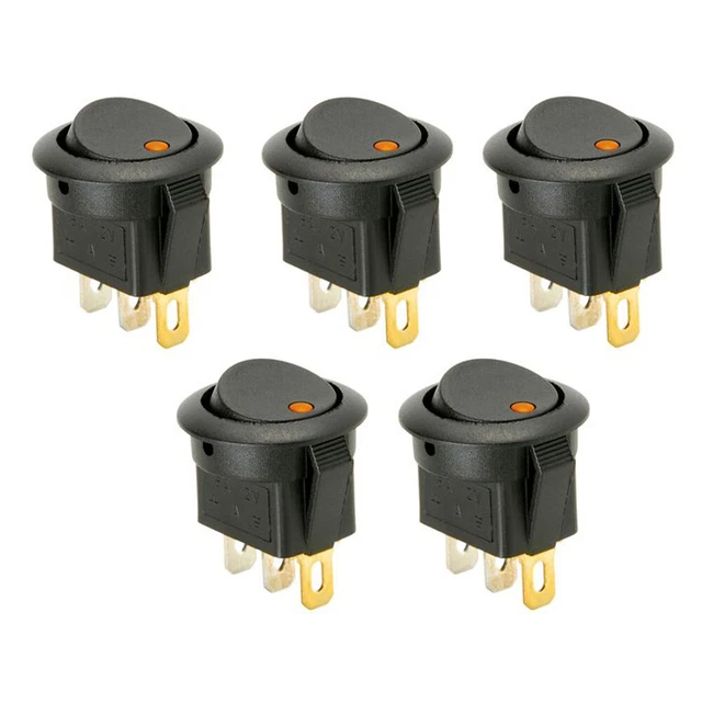 5pcs LED Illuminated Round Rocker Switch Audio ON/OFF 12v Yellow 3 Pin